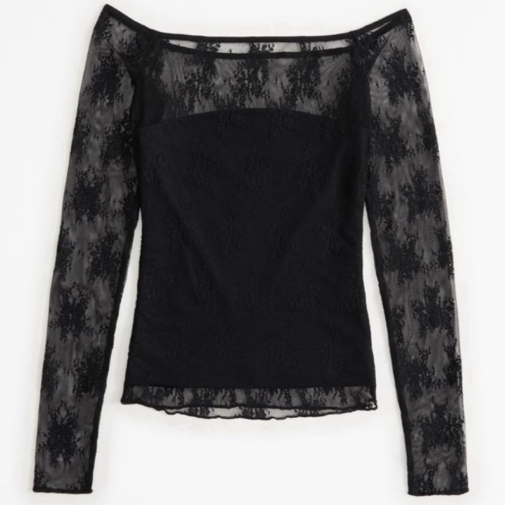 NWT Abercrombie and Fitch Black Off the Shoulder Lace Top, Size Small